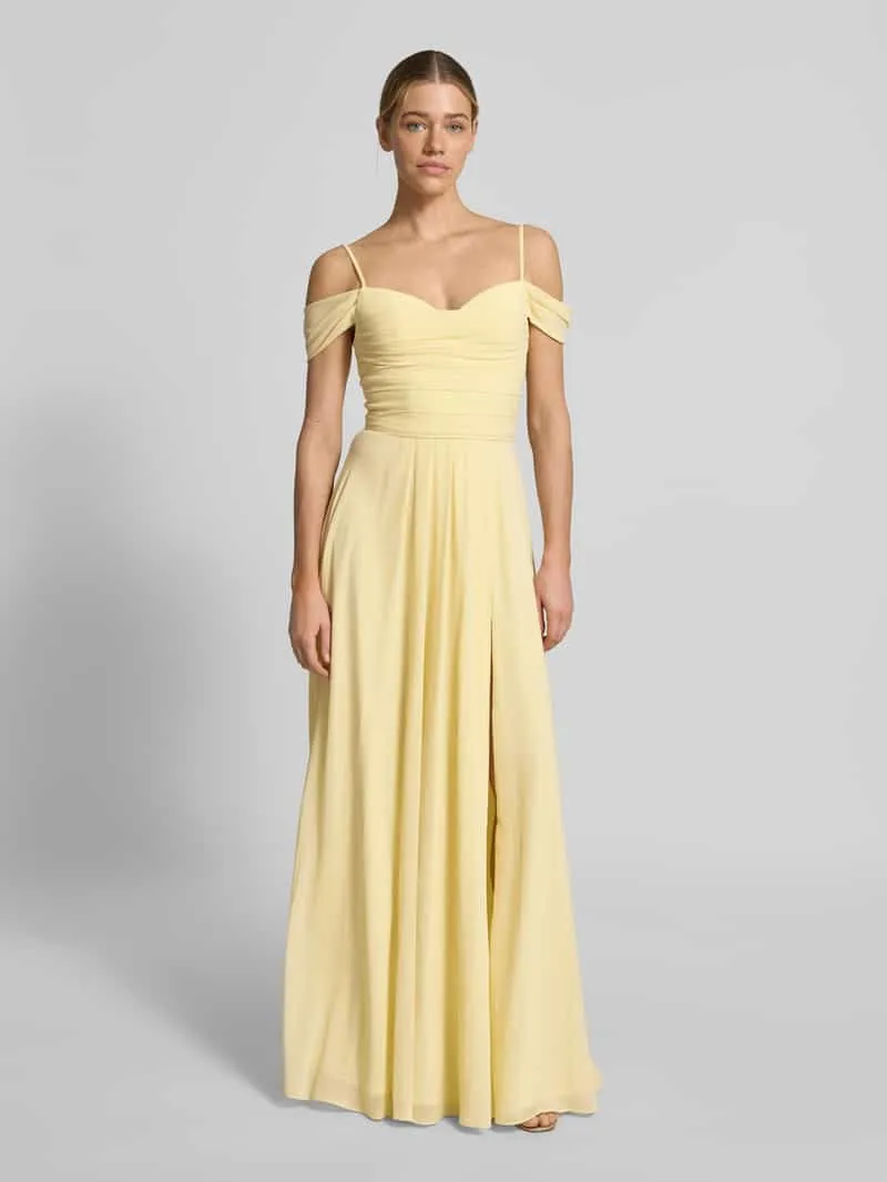 Mascara Maxi-jurk in off-shoulder-look met loopsplit Lichtgeel