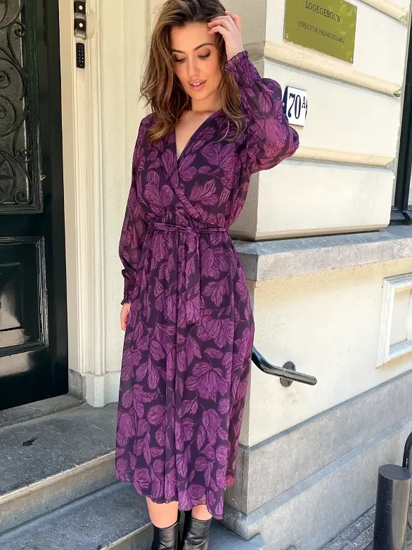 Fashion Musthaves Maxi V-hals Jurk Print Paars