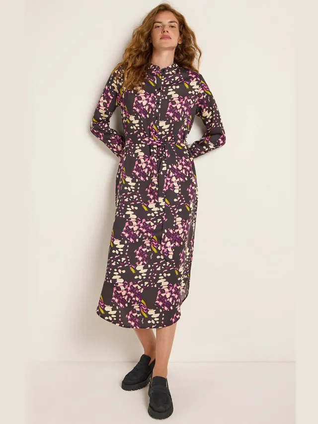 LANIUS dames vegan Midi Jurk Lanius Print Paars Donkerbruin