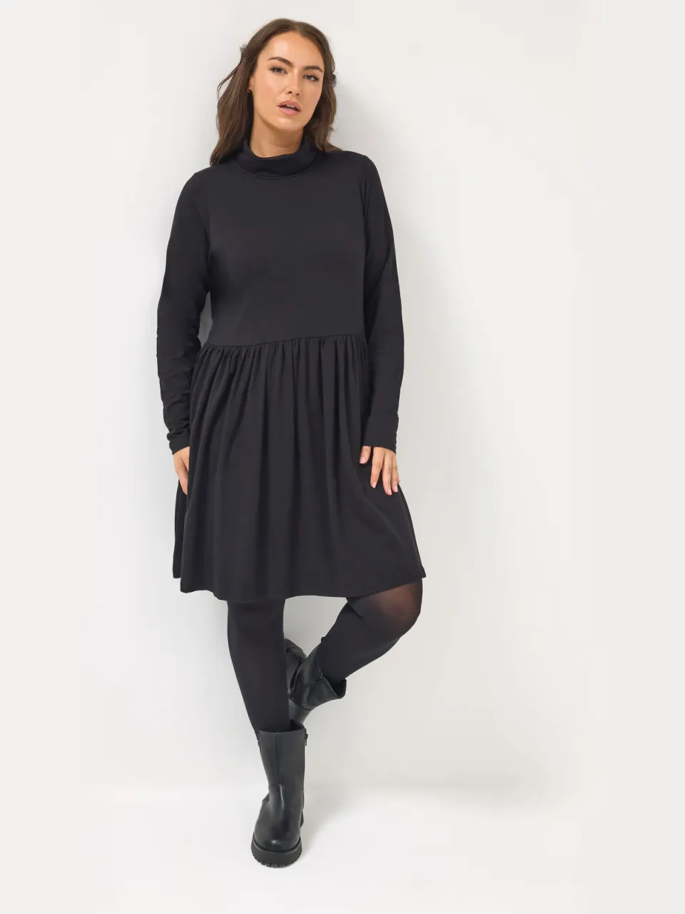 Yours Zwarte Peplum Minijurk Met Col, foto 2