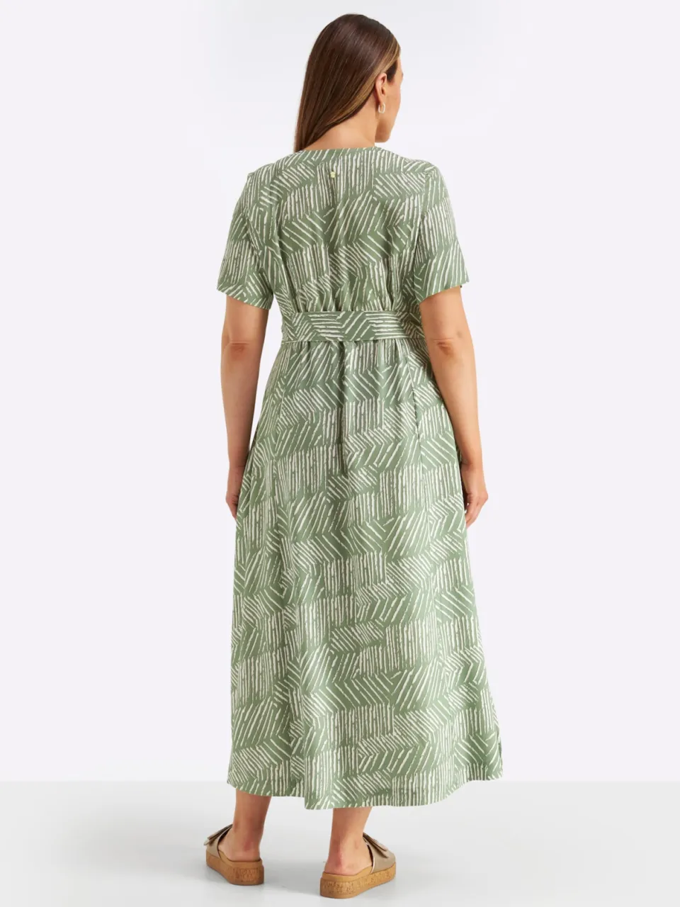 Maxi-jurk eucalyptus/ecru bedrukt