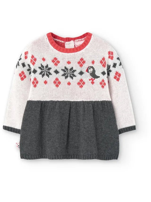 boboli Knitwear Lang Mouw Jurk Veelkleurig 12 Months Meisje Off White