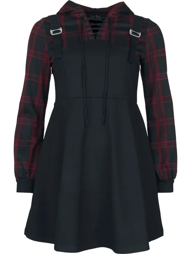 Rock Rebel by EMP zwart/roze jurk met veterdetail - Dames Zwart;Rood