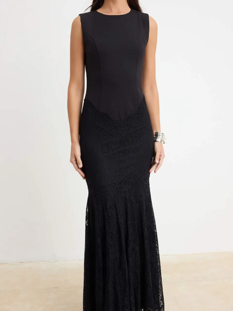 Trendyol TRENDYOLMİLLA Dames Zwart Effen Maxi Mouwloos Feest Zeemeermin Avond & Gala Jurk