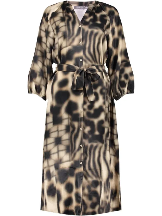 Geisha Jurk Jurk Met Print 47615 20 Sand/black Dames Maat Beige