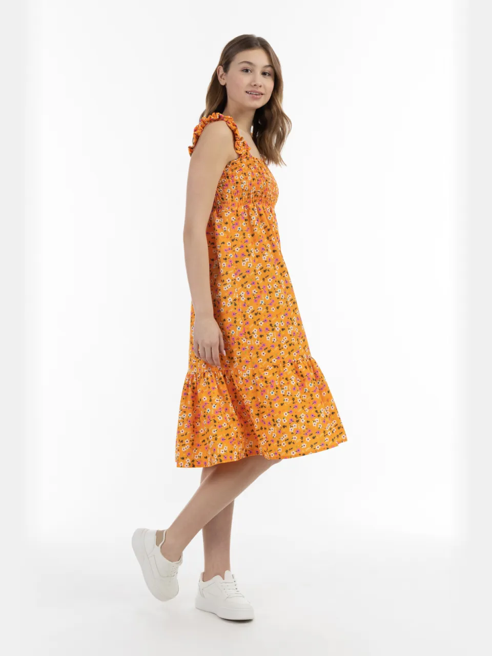 Mymo midi-jurk Dames Oranje Veelkleurig
