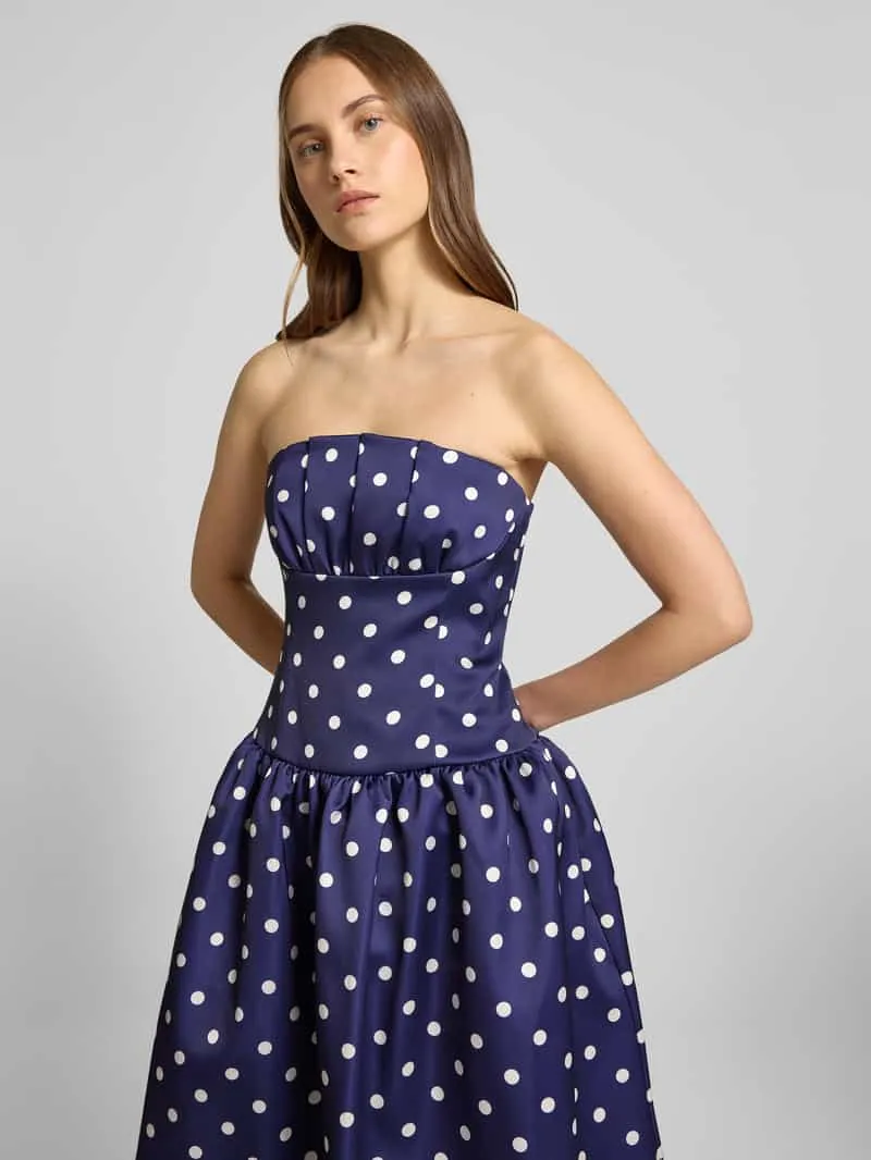 Self-Portrait Knielange jurk in off shoulder-design marineblauw, foto 4
