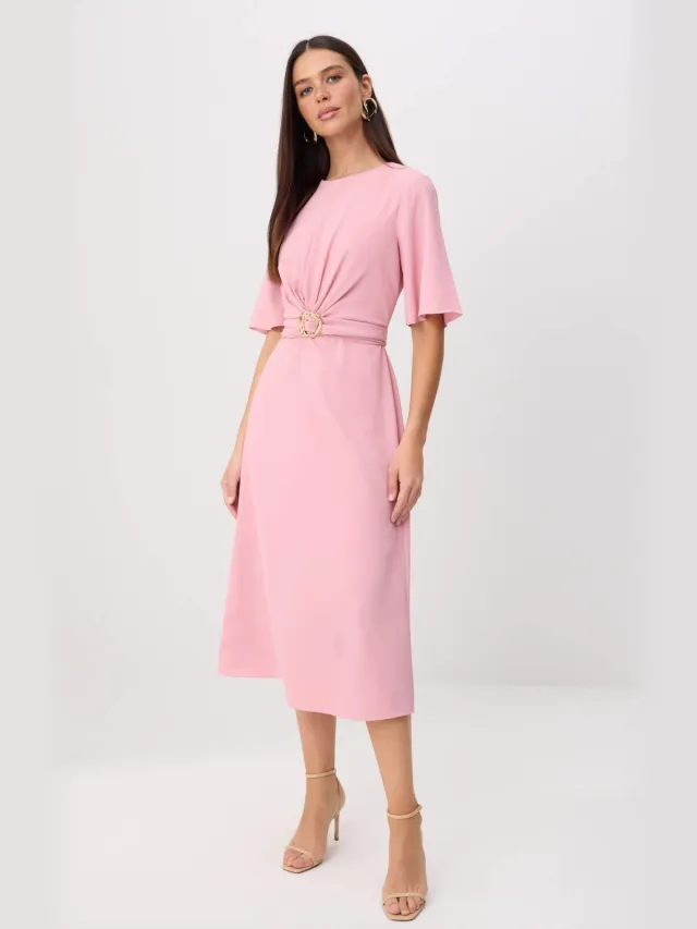 Trendyol TRENDYOLMİLLA Dames Roze Effen Maxi Kort Avond / Dagelijks Skater Jurken