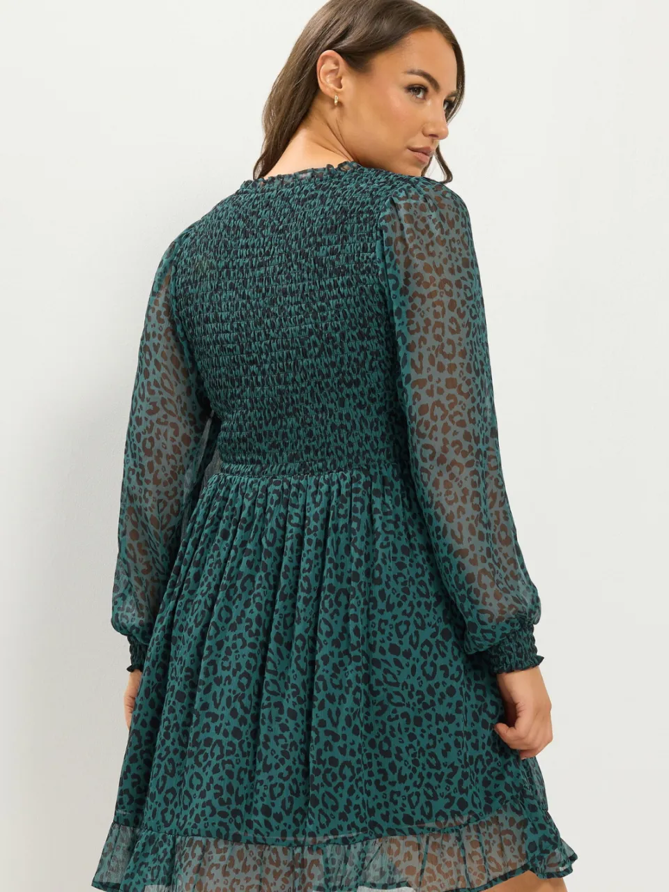 Yours Groene Smockjurk Van Chiffon Met Luipaardprint-52, foto 4