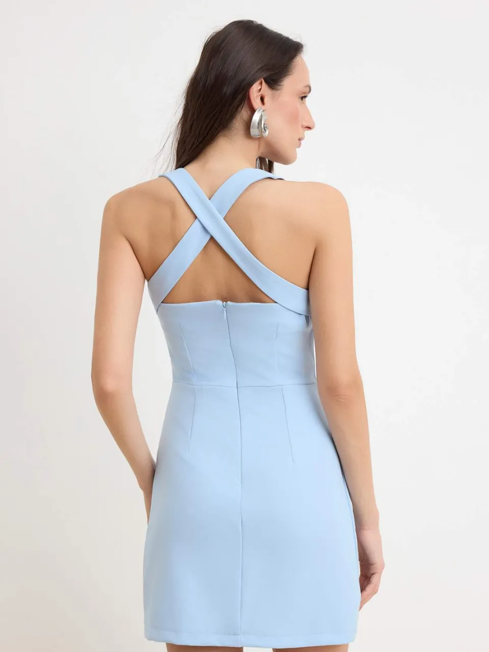 Trendyol TRENDYOLMİLLA Dames Blauw Effen Kort / Mini Mouwloos A-lijn Jurken, foto 2