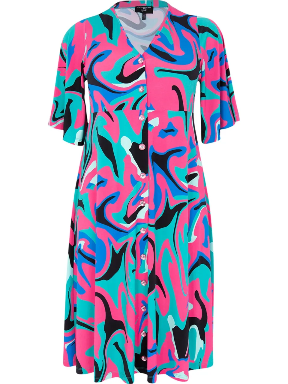 Yoek Jurk met cirkelmouw | Turquoise, foto 3