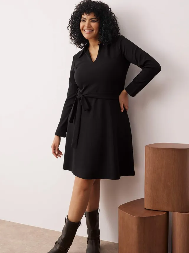 Trendyol Curve Dames Zwart Effen Kort / Mini Lang Casual A-lijn Grote maten Jurk