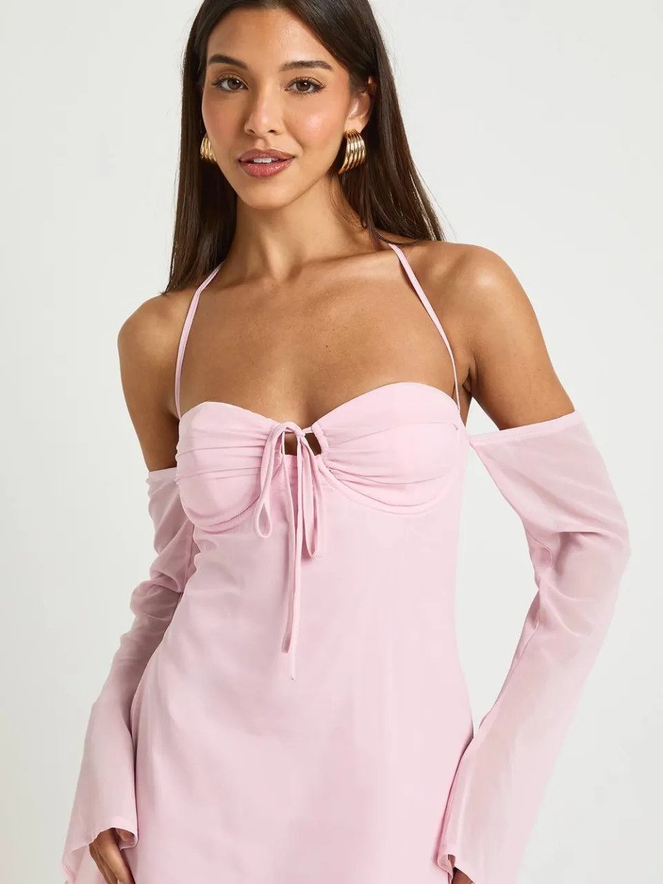 boohoo Dames Chiffon Mini Jurk met Lange Mouwen roze, foto 4