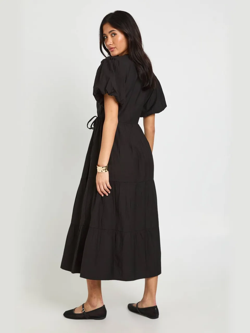 boohoo Dames Getextureerde Wikkel Midaxi Jurk Met Volumineuze Mouwen zwart, foto 2