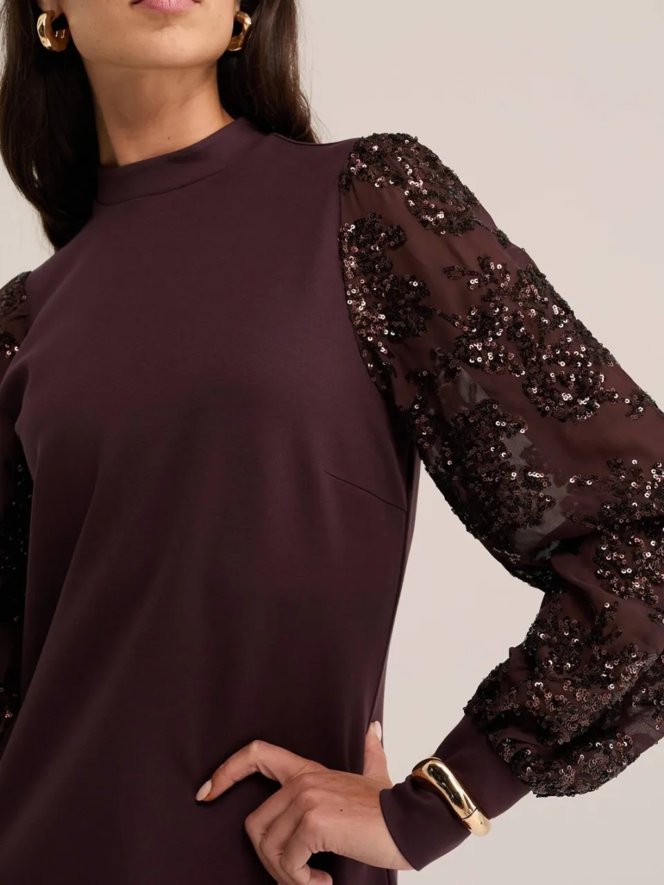 WE Fashion korte jurk met pailletten - aubergine, foto 3