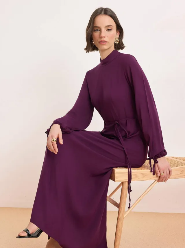 Turkishsouq Dames maxi-jurk, plat model, lang, casual/dagelijks, A-lijn model, geschikt voor hijab Paars