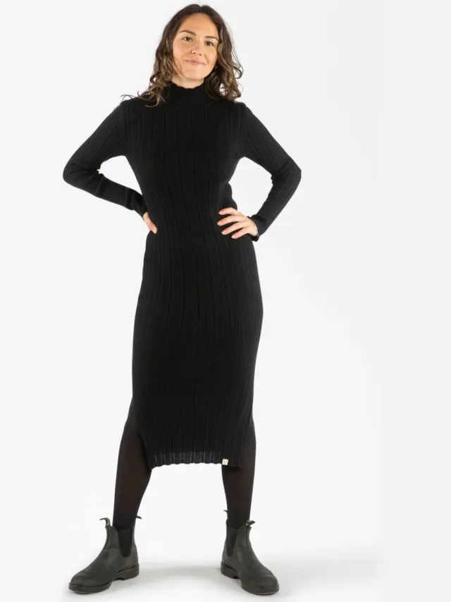 MATONA dames vegan Jurk Ribbed Onyx Zwart