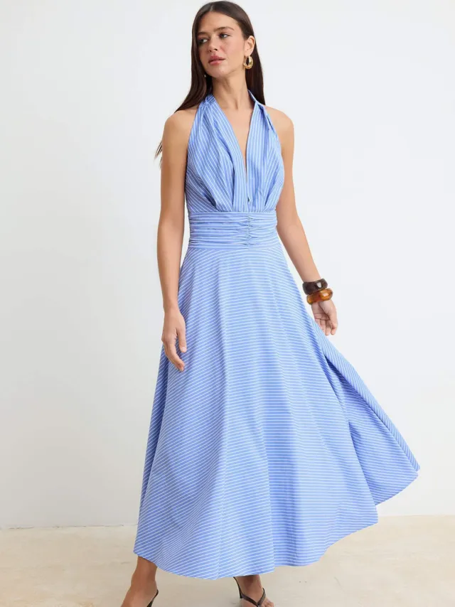 Trendyol TRENDYOLMİLLA Dames Blauw Effen Midi Mouwloos Avond / Dagelijks Skater Jurken