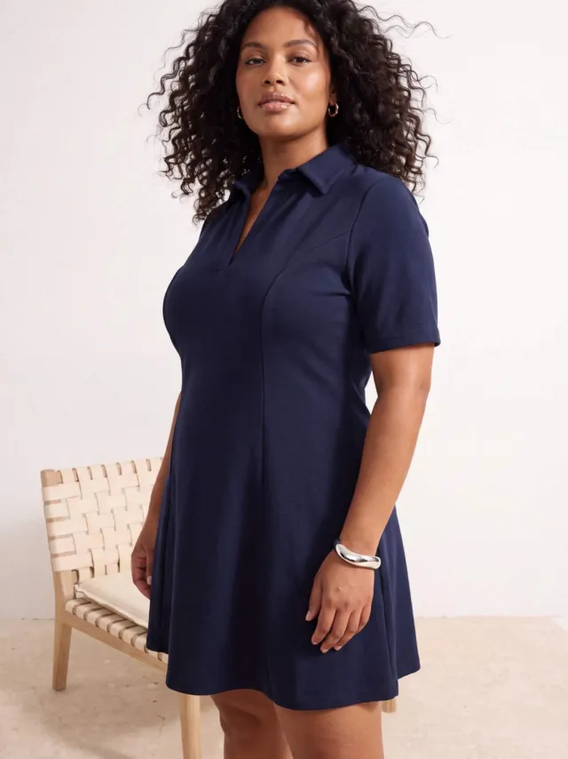 Trendyol Curve Dames Donkerblauw Effen Kort / Mini Driekwart mouw A-lijn Grote maten Jurk marineblauw/blauw, foto 2