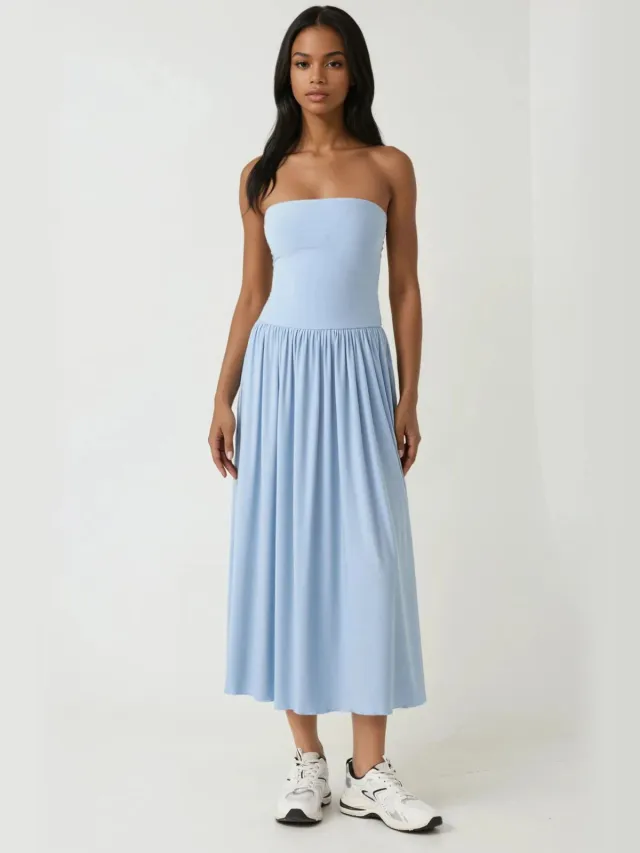 Hiccup 2-in-1 Midi Elastische Strapless Jurk/Rok Lichtblauw