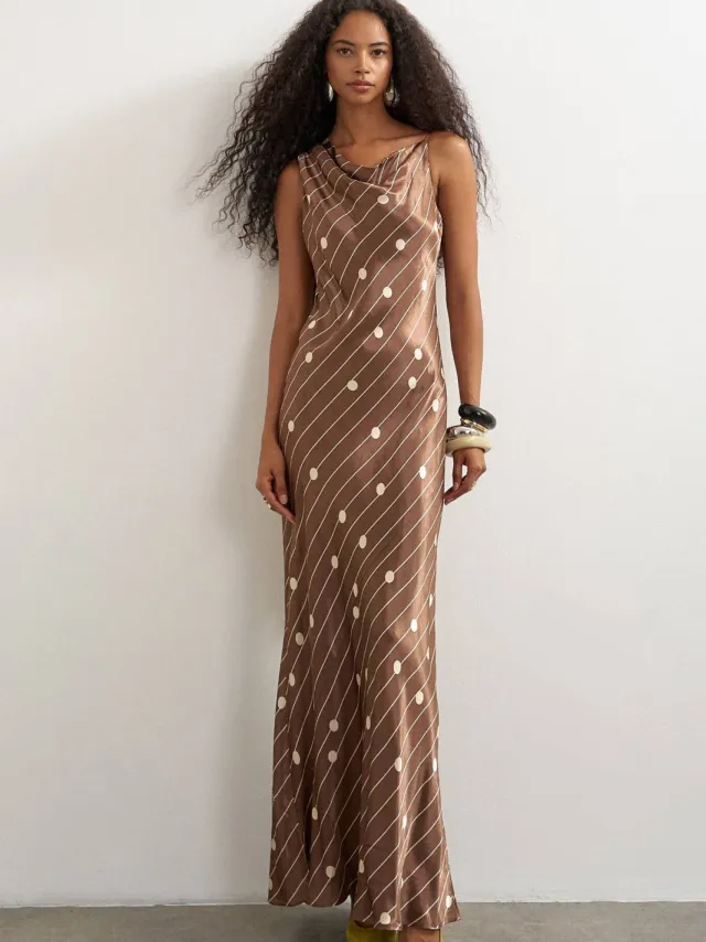 Topshop gestreepte maxi jurk met stippen - donkerbruin