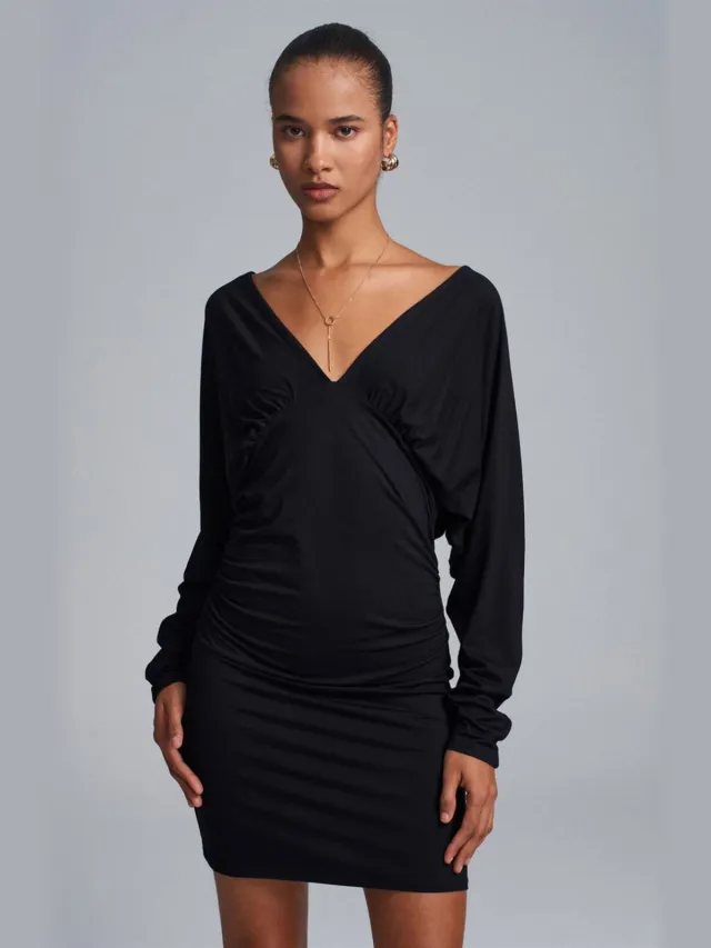 Dilvin Bodycon Mini-jurk met Drapé Zwart