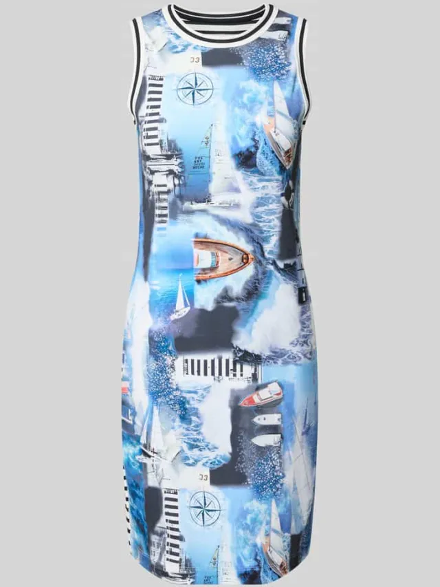Marc Cain Knie-lange jurk in all-over look hemelsblauw, foto 2