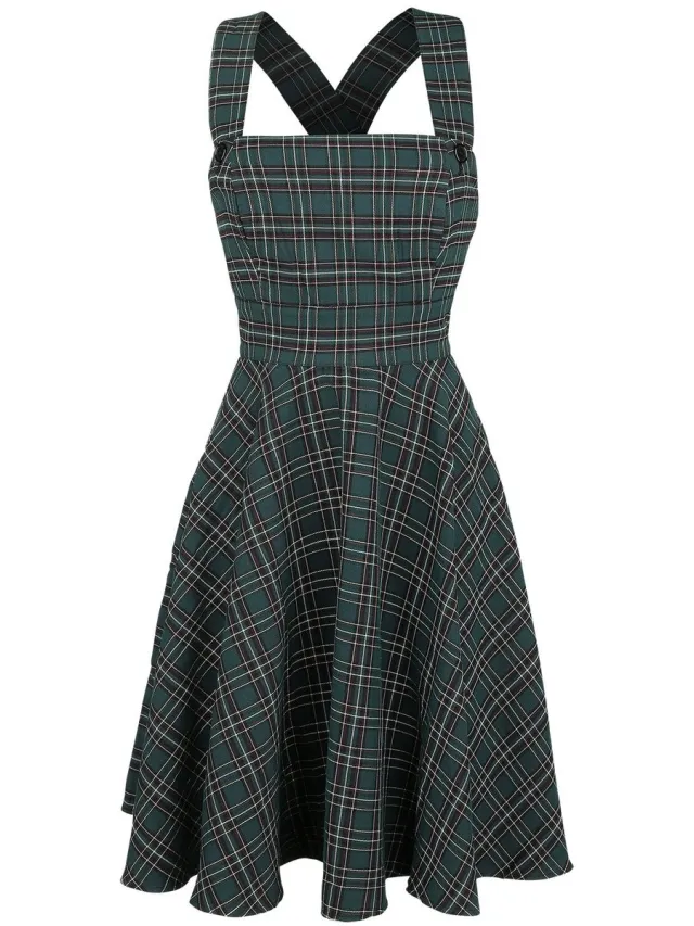 Hell Bunny Peebles Pinafore Dames Midi-jurk - groen