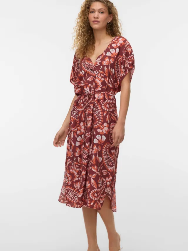 Vero Moda midi jurk met paisley print Donkerrood/oranje