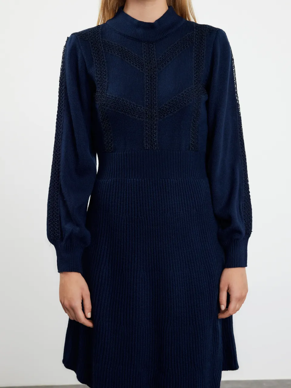Trendyol TRENDYOLMİLLA Dames Donkerblauw Effen Kort / Mini Lang Zakelijk A-lijn Jurken Marineblauw/Blauw