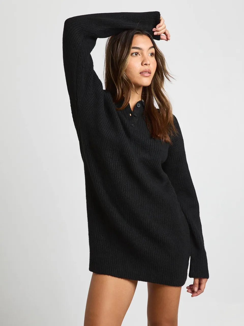 boohoo Dames Kraagdetail Oversized Rugby Gebreide Mini Jurk zwart, foto 4