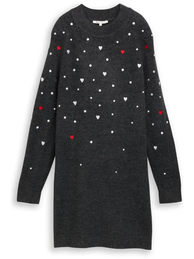 Tom Tailor Denim - Mini-jurk met hartjesborduursel - grey white dots and hearts