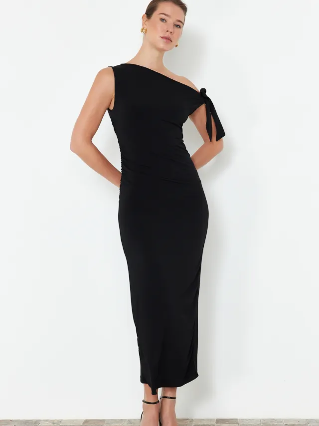 Trendyol TRENDYOLMİLLA Dames Zwart Effen Maxi Mouwloos Avond / Dagelijks Bodycon Jurken