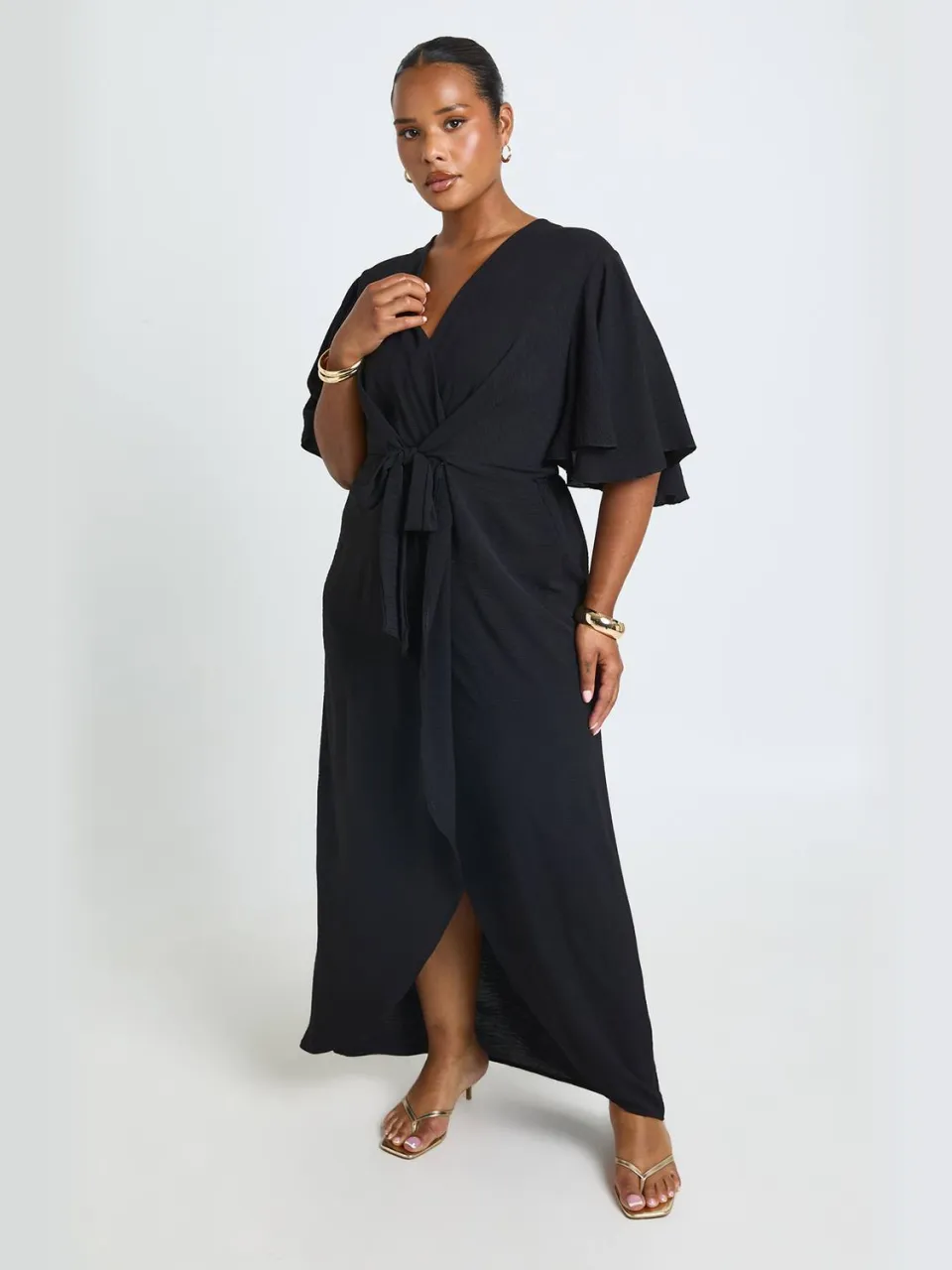 boohoo Dames Plus Maxi Jurk Met Textuur En Strikdetail zwart, foto 3