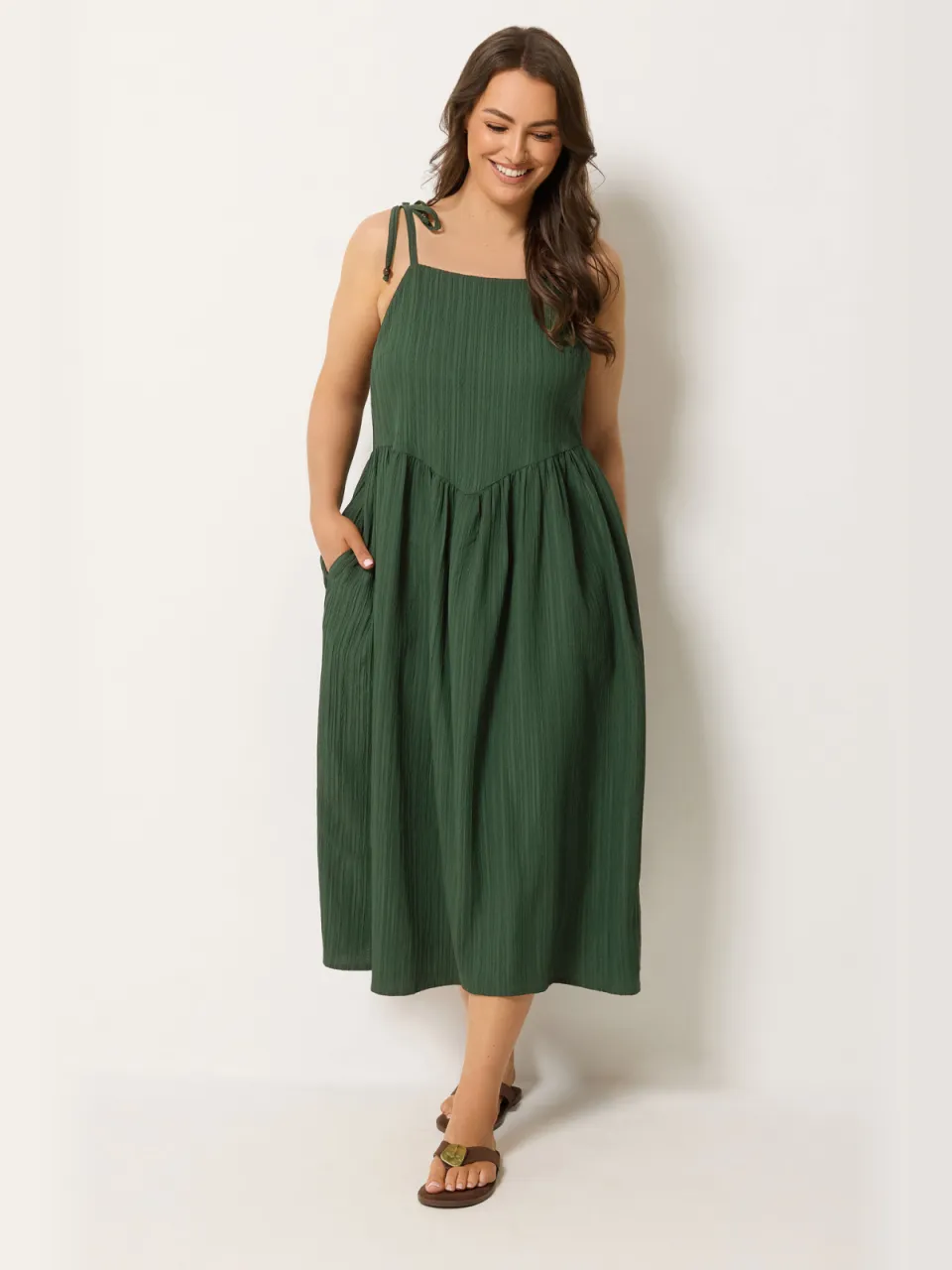 Yours Groene Jurk Met Bandjes Green
