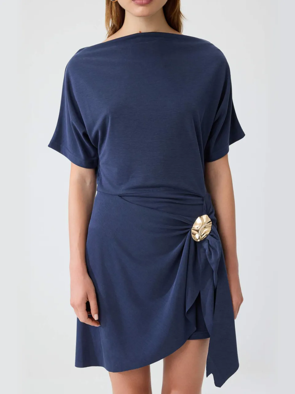 Trendyol TRENDYOLMİLLA Dames Donkerblauw Effen Kort / Mini Kort A-lijn Jurken Marineblauw/Blauw