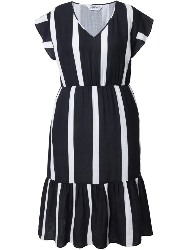 Studio Untold Dames - Midi-jurk A-lijn mousseline strepen - Zwart - Maat 54+