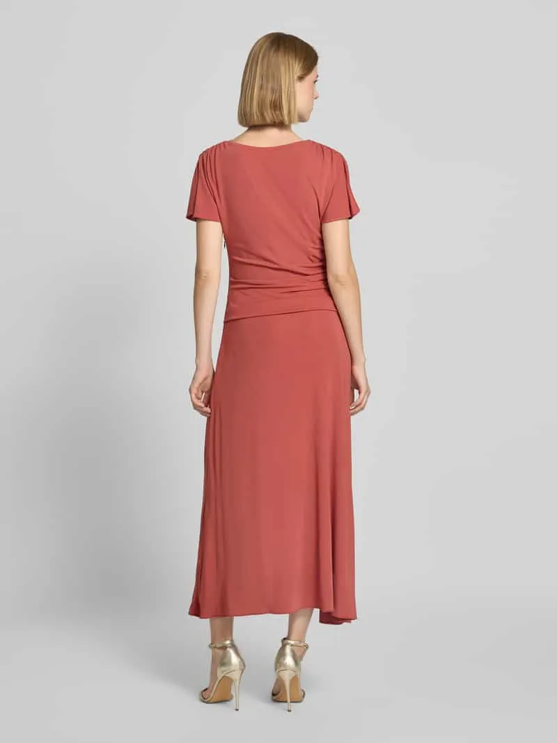 Christian Berg Cocktail cocktailjurk met cascadehals en draperieën Terracotta