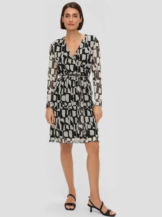S.Oliver female - Elegante wikkeljurk van mesh zwart