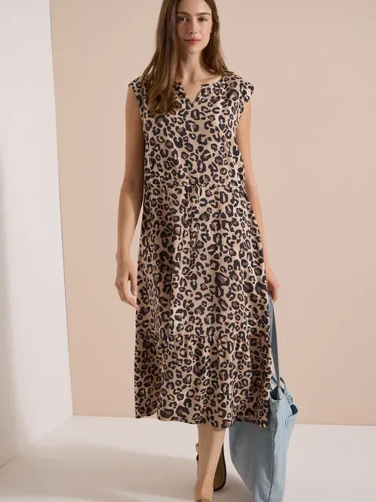 cecil Midi-jurk met split in de hals en luipaardprint beige, foto 2
