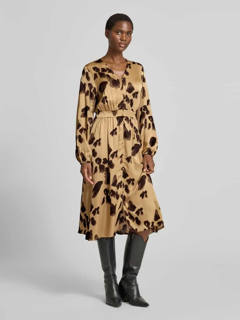 MSCH Copenhagen Midi-jurk met V-hals, model 'Clarette' Cognac