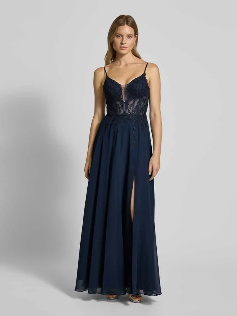 LUXUAR FASHION Avondjurk met hartvormige hals Donkerblauw