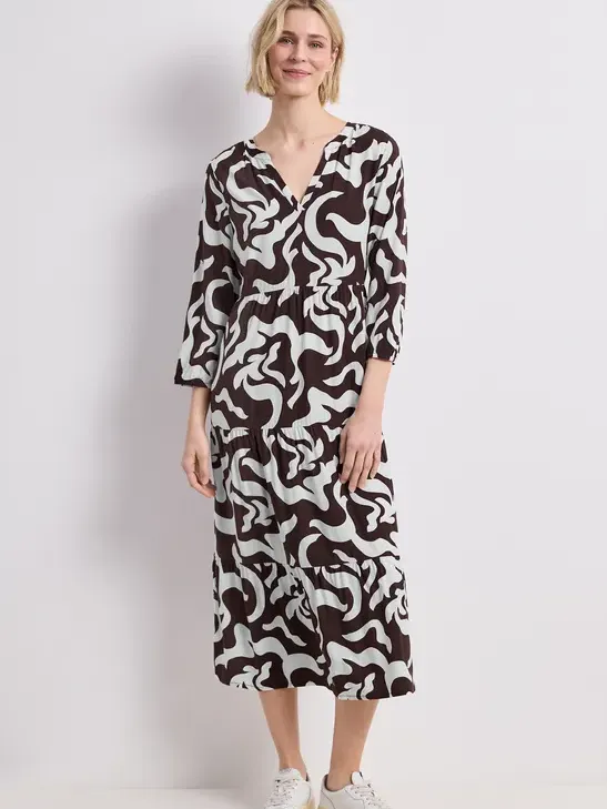Street One Midi-jurk met gespleten hals en print Bruin