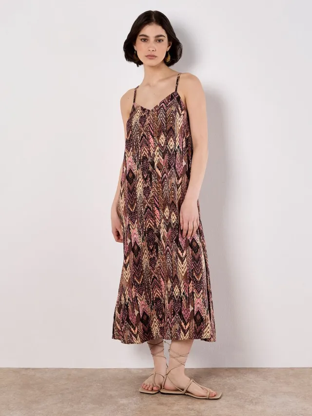 Apricot Ikat A-lijn midi-jurk met onderjurk Rust