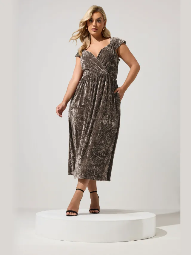 Yours London Bruine Fluwelen Jurk Brown