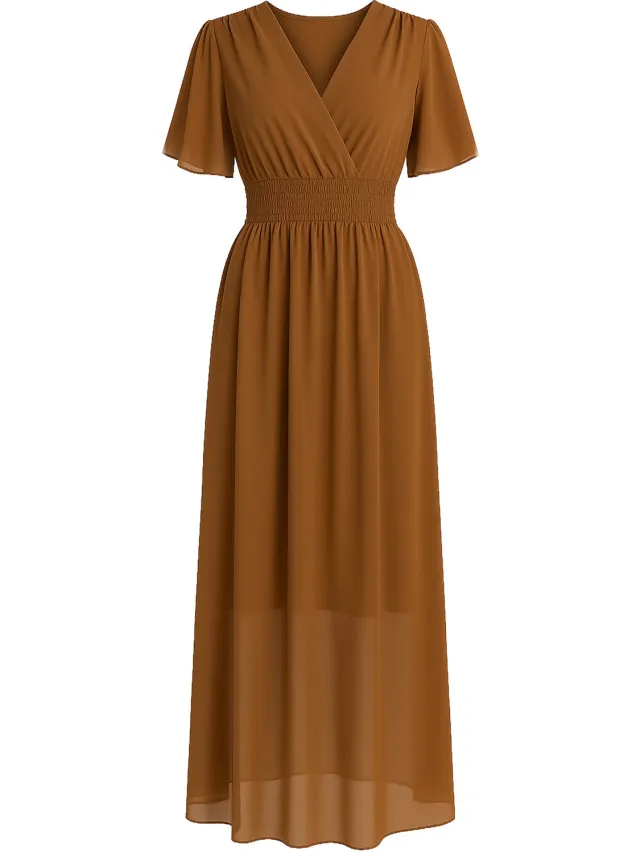 Elara Zomerse maxi-jurk met V-hals Bruin