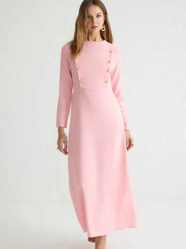 Trendyol Modest Dames Roze Effen Maxi Lang Avond / Dagelijks Skater Modest Jurken