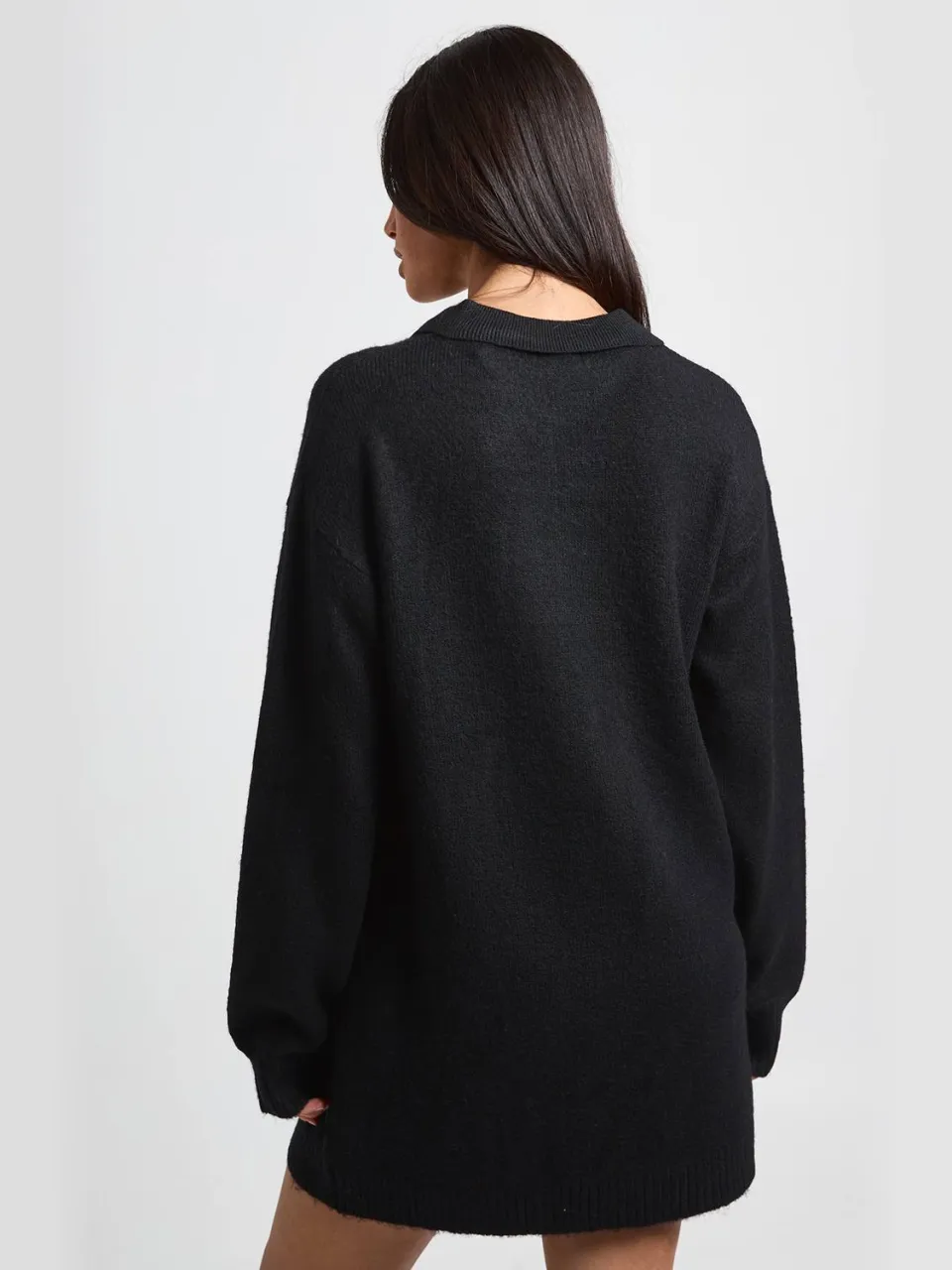 boohoo Dames Gebreide Oversized Jurk Met Kraag En Knoopsluiting zwart, foto 2