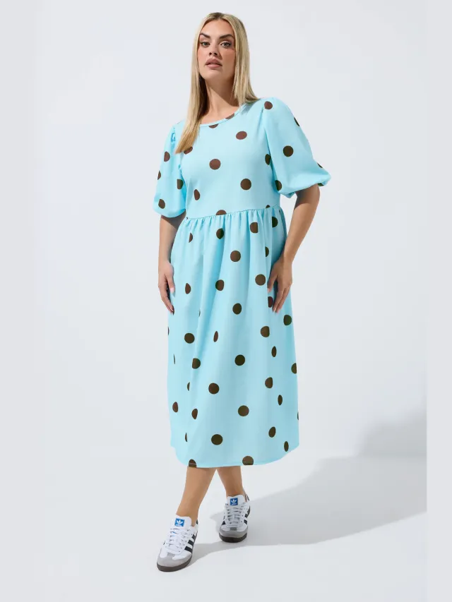 Limited Collection Blauwe Jurk Met Stippen Blue