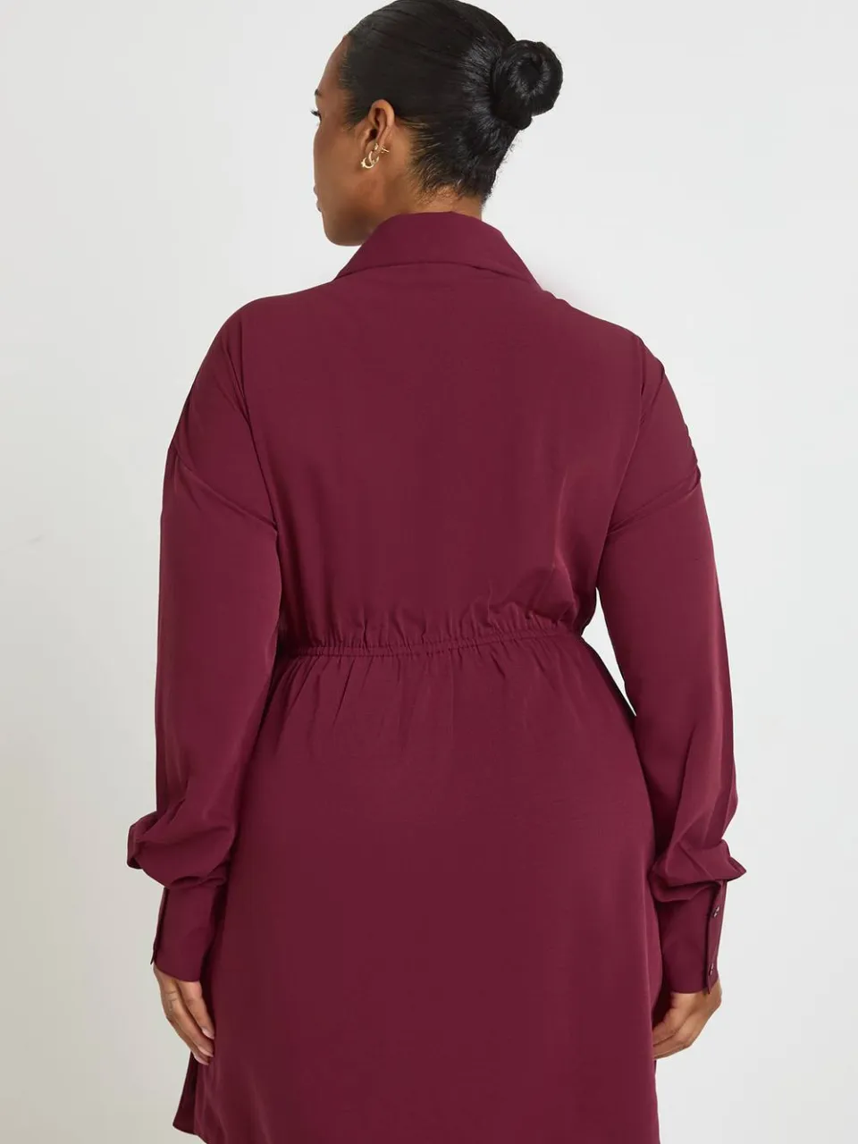 boohoo Dames Plus Wikkel Shirt Jurk Met Gerimpelde Zijkant bordeaux rood, foto 2